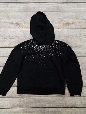 Cat & Jack‎ Black Hoodie with Silver Star Stud Detailing Size Large 10/12